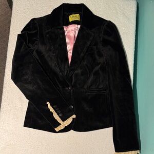 Juicy Couture Fitted Black Velvet Women's Blazer with Lace Trim and Pink Lining
